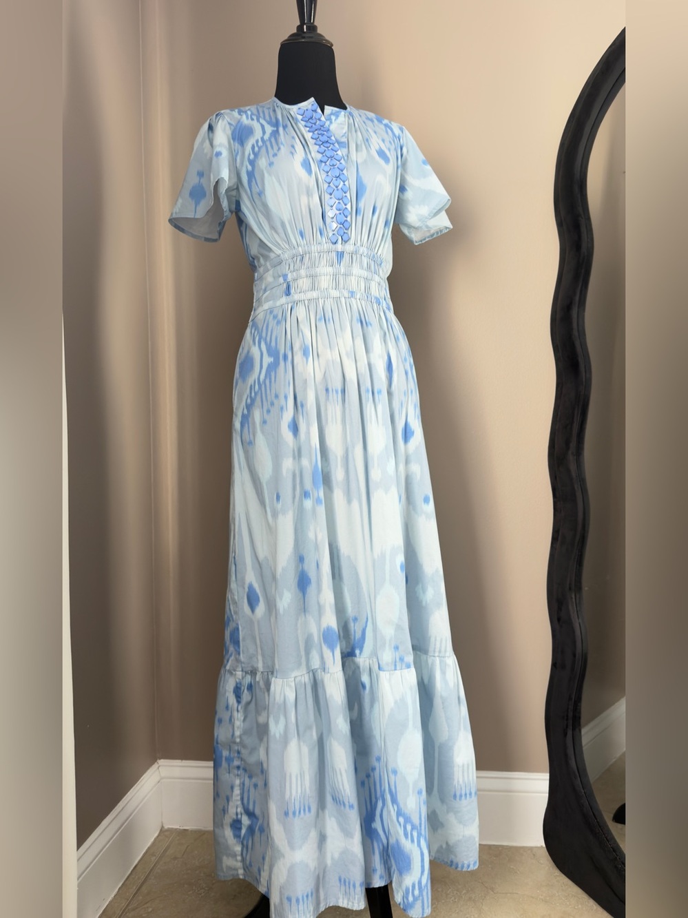 Sheridan French Blue Ikat Maxi Dress, Size S